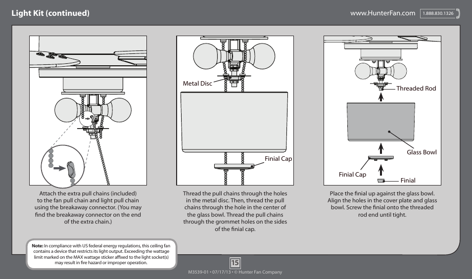 Light kit (continued) | Hunter 59010 52 Domino User Manual | Page 15 / 18