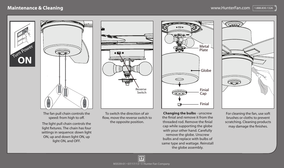 Maintenance & cleaning, Turn p ow er | Hunter 59010 52 Domino User Manual | Page 17 / 18