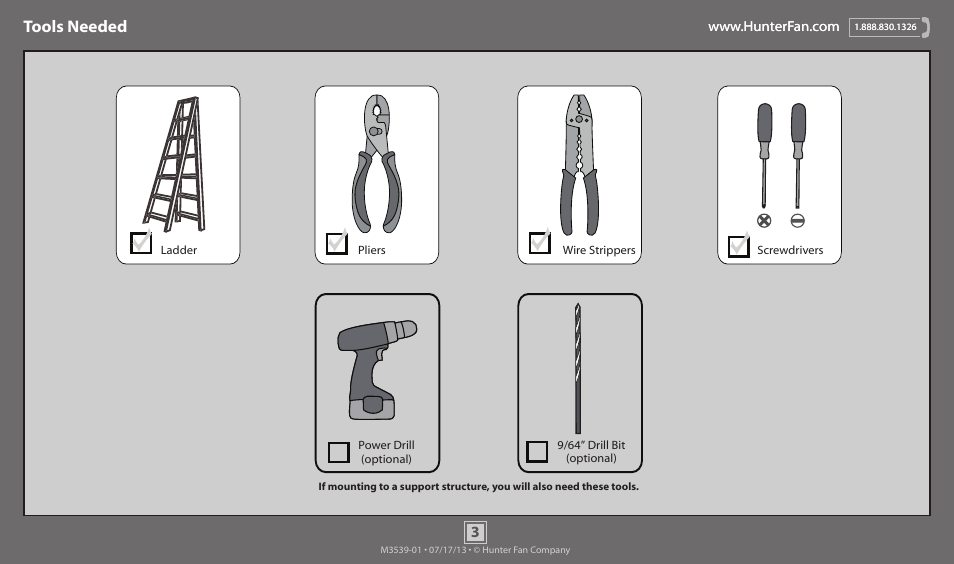 Tools needed | Hunter 59010 52 Domino User Manual | Page 3 / 18