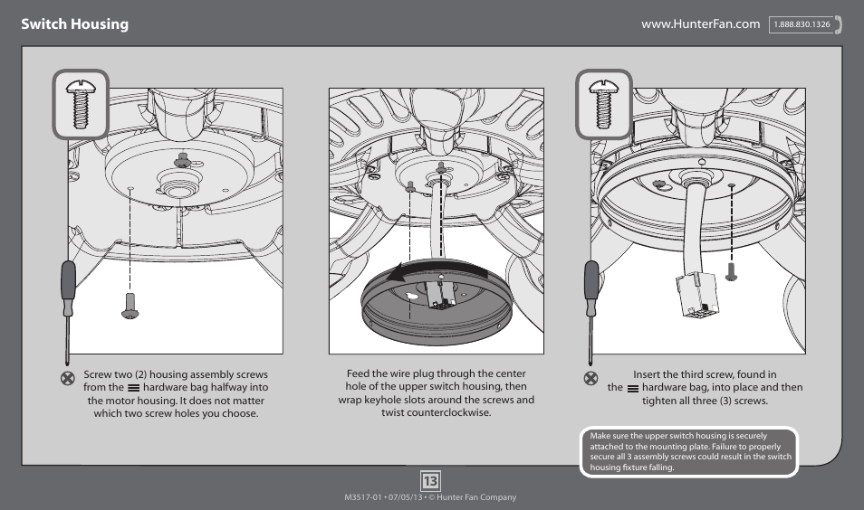 Switch housing | Hunter 59514 52 Cornelius User Manual | Page 13 / 18