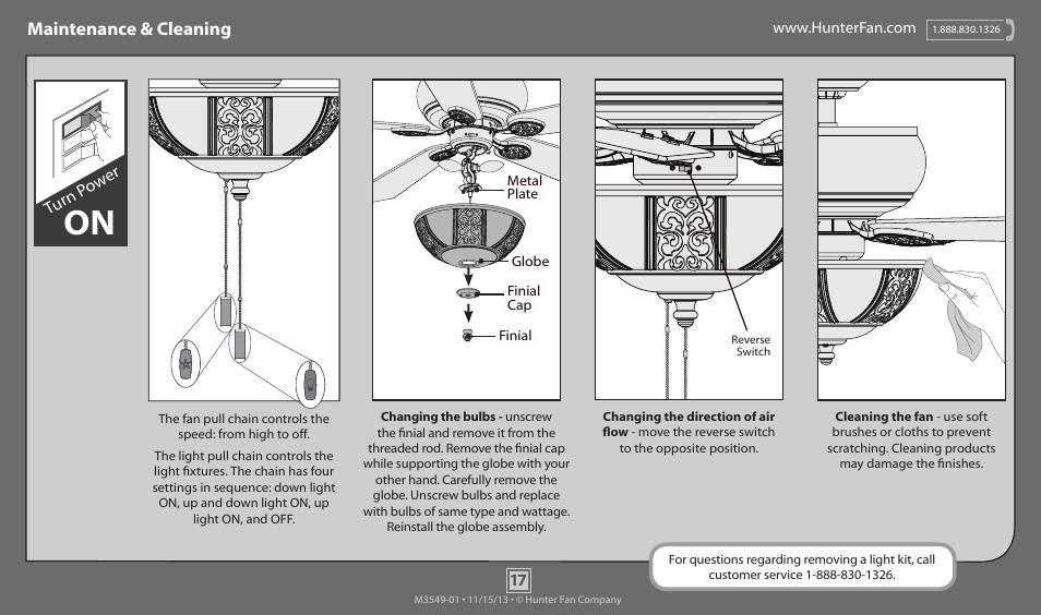 Maintenance & cleaning, Turn p ow er | Hunter 59539 52 Hazelwood User Manual | Page 17 / 18