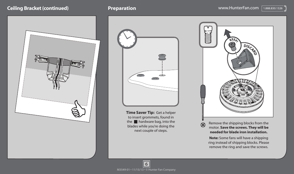 Ceiling bracket (continued) preparation | Hunter 59539 52 Hazelwood User Manual | Page 6 / 18