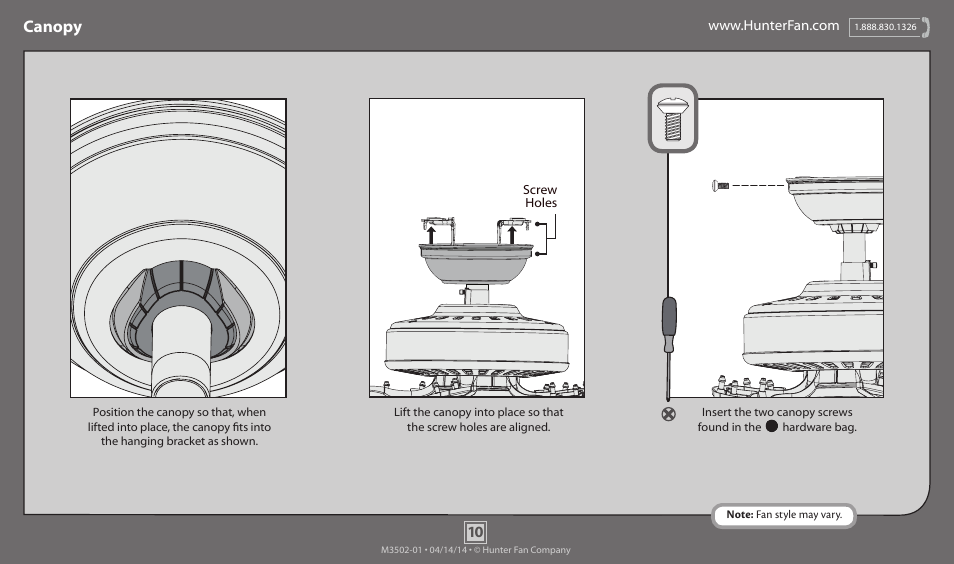 Canopy | Hunter 59515 52 Five Minute Fan User Manual | Page 10 / 13