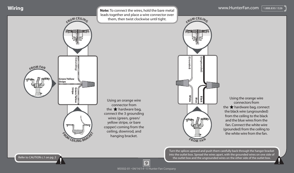 Wiring | Hunter 59515 52 Five Minute Fan User Manual | Page 9 / 13