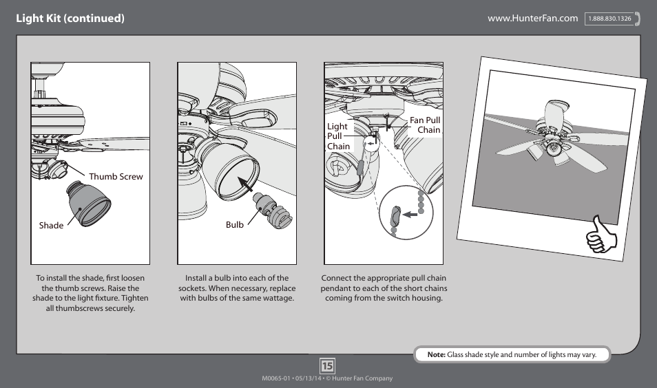 Light kit (continued) | Hunter 52005 52 Highbury User Manual | Page 15 / 20