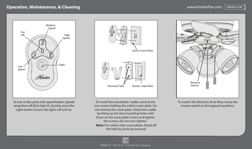 Operation, maintenance, & cleaning | Hunter 52005 52 Highbury User Manual | Page 18 / 20