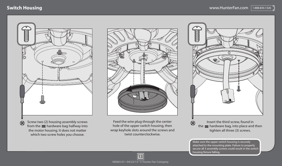 Switch housing | Hunter 52007 52 Highbury User Manual | Page 13 / 20