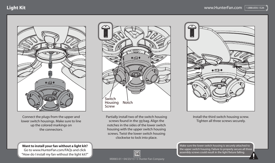Light kit | Hunter 52007 52 Highbury User Manual | Page 14 / 20