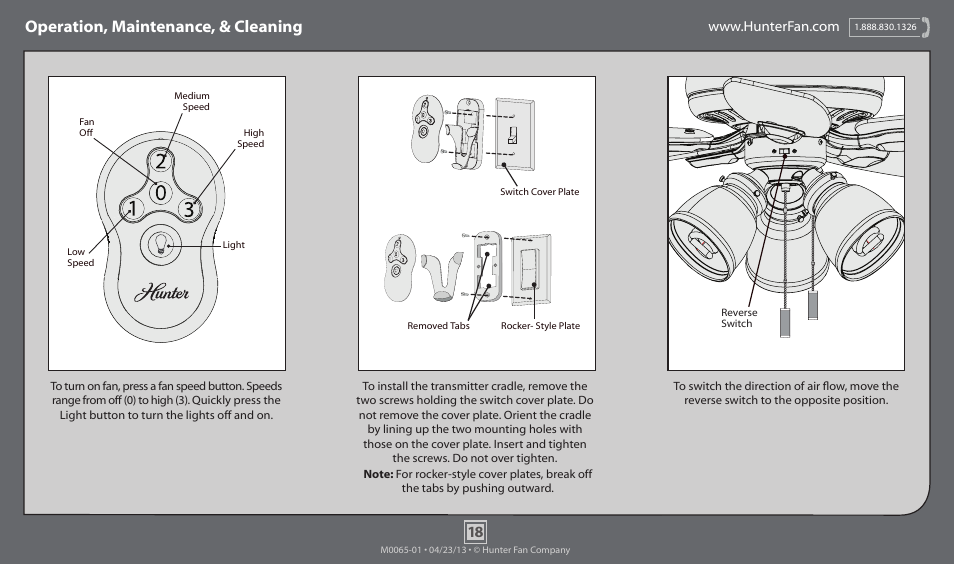 Operation, maintenance, & cleaning | Hunter 52007 52 Highbury User Manual | Page 18 / 20