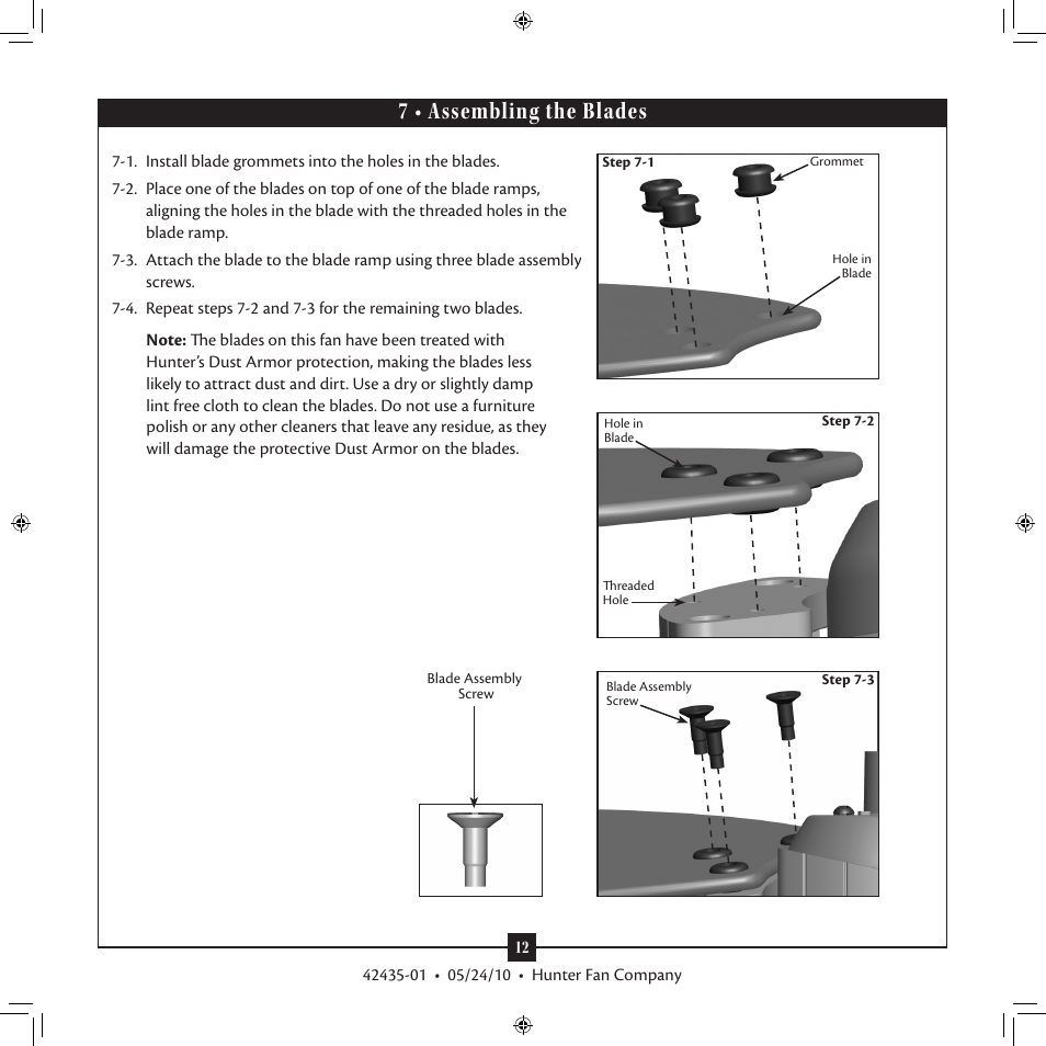 7 • assembling the blades | Hunter 28671 52 Infiniti User Manual | Page 12 / 16