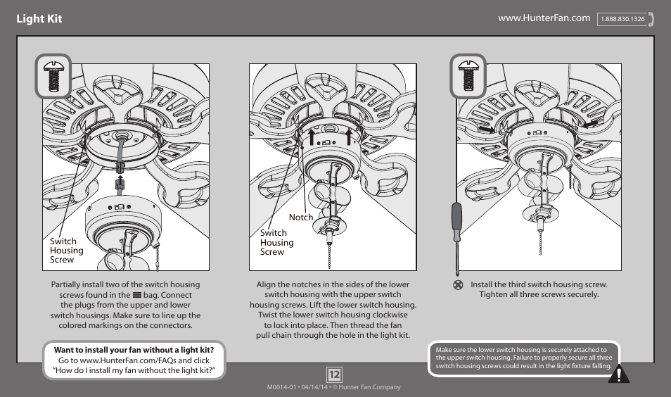 Light kit | Hunter 53006 52 Insignia User Manual | Page 12 / 15
