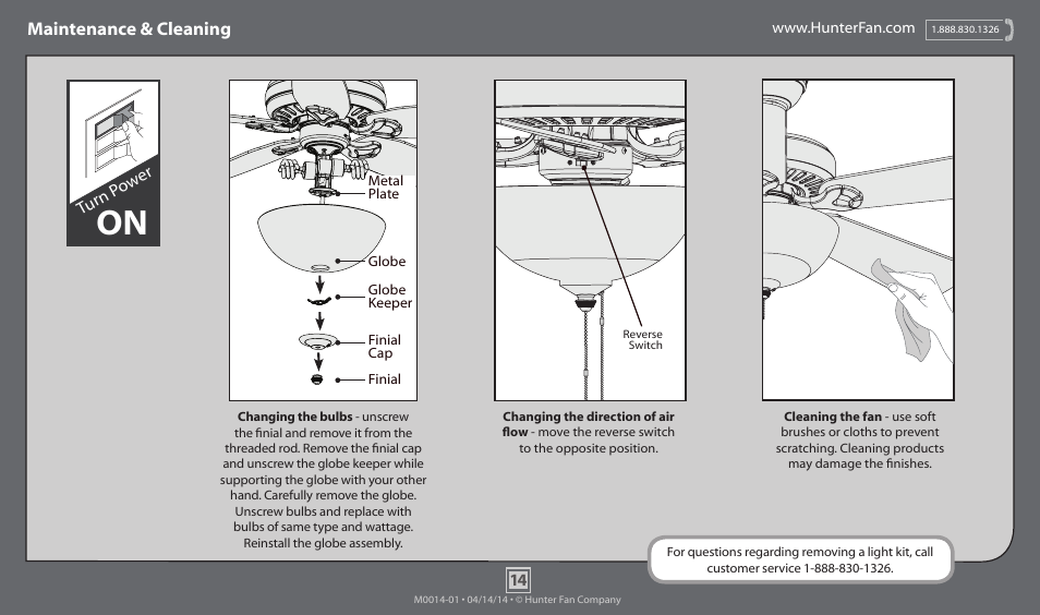 Maintenance & cleaning, Turn p ow er | Hunter 53006 52 Insignia User Manual | Page 14 / 15