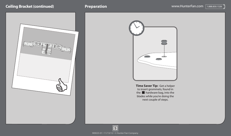 Ceiling bracket (continued) preparation | Hunter 59002 52 Low Profile LED User Manual | Page 5 / 14