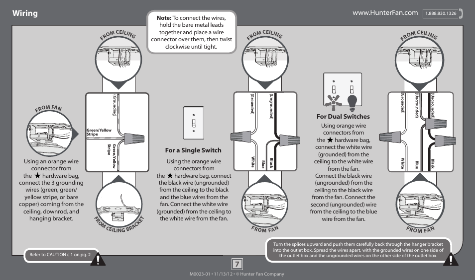 Wiring | Hunter 59002 52 Low Profile LED User Manual | Page 7 / 14