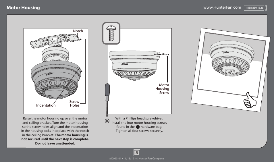 Motor housing | Hunter 59002 52 Low Profile LED User Manual | Page 8 / 14