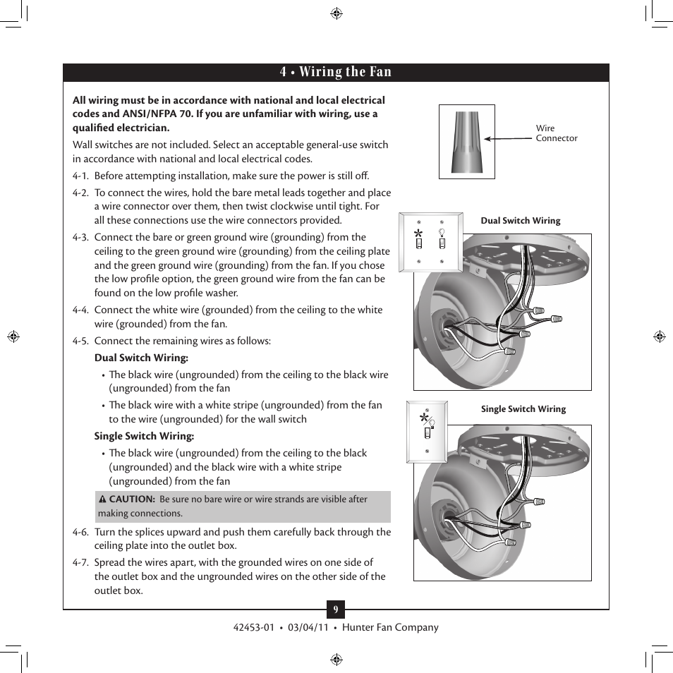 4 • wiring the fan | Hunter 20177 52 Kensington User Manual | Page 9 / 17