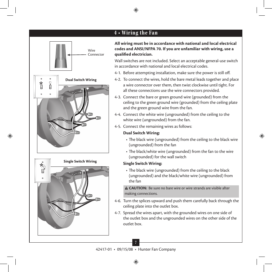 4 • wiring the fan | Hunter 20177 52 Kensington User Manual | Page 7 / 15