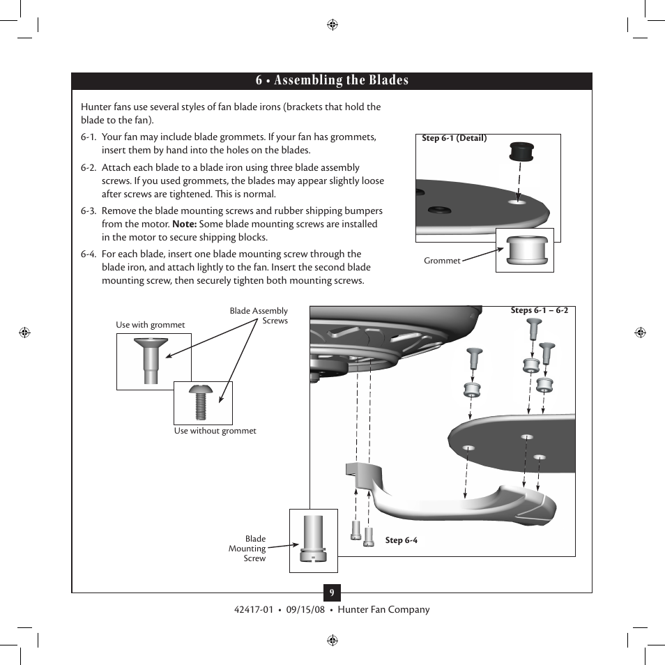 6 • assembling the blades | Hunter 20177 52 Kensington User Manual | Page 9 / 15