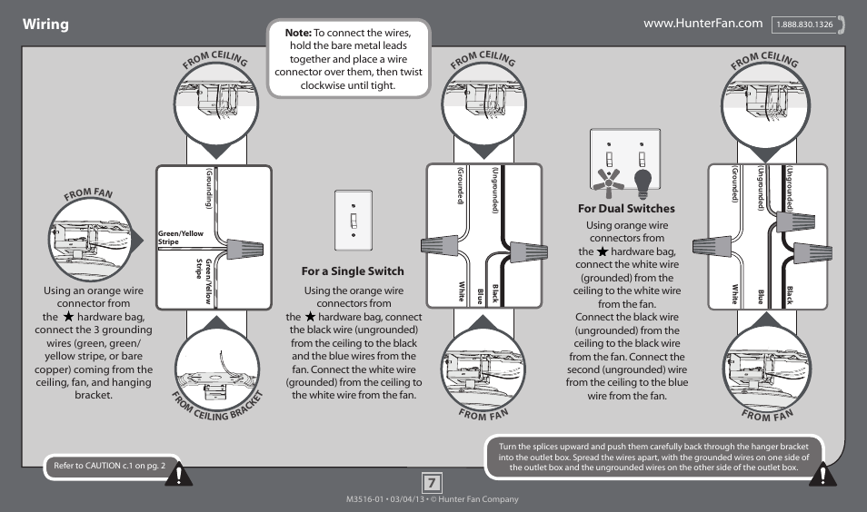 Wiring | Hunter 53075 52 Low Profile III Plus User Manual | Page 7 / 14