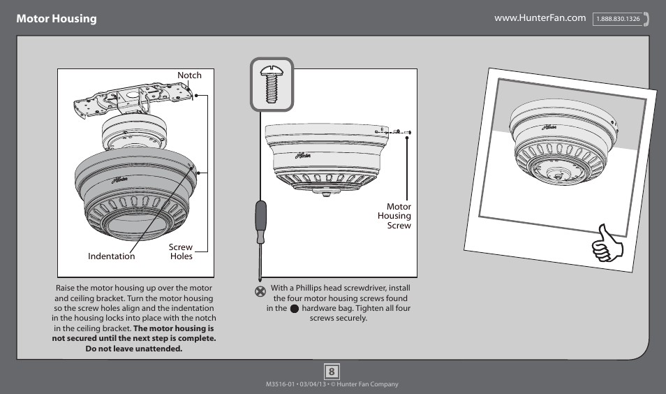 Motor housing | Hunter 53075 52 Low Profile III Plus User Manual | Page 8 / 14