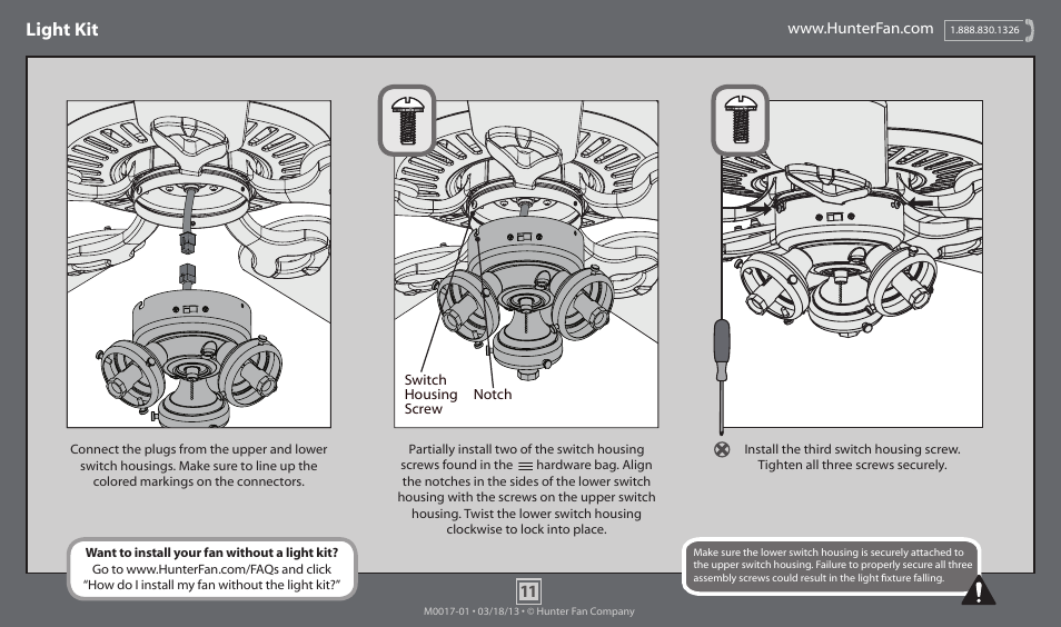 Light kit | Hunter 52044 52 Low Profile User Manual | Page 11 / 14