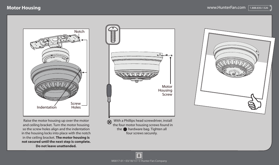 Motor housing | Hunter 52044 52 Low Profile User Manual | Page 8 / 14