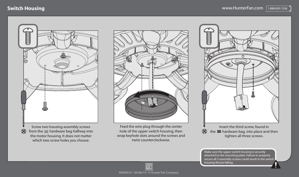 Switch housing | Hunter 52123 52 Masterson User Manual | Page 13 / 19