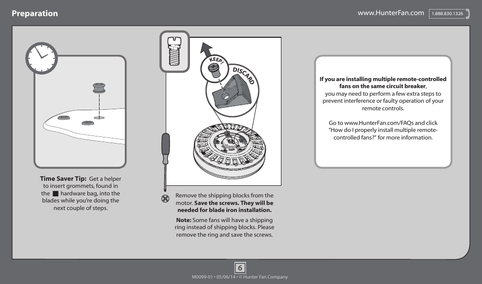 Preparation | Hunter 52123 52 Masterson User Manual | Page 6 / 19