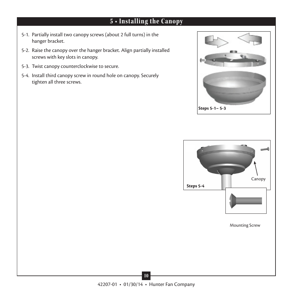 5 • installing the canopy | Hunter 28803 52 Orchard Park User Manual | Page 10 / 14