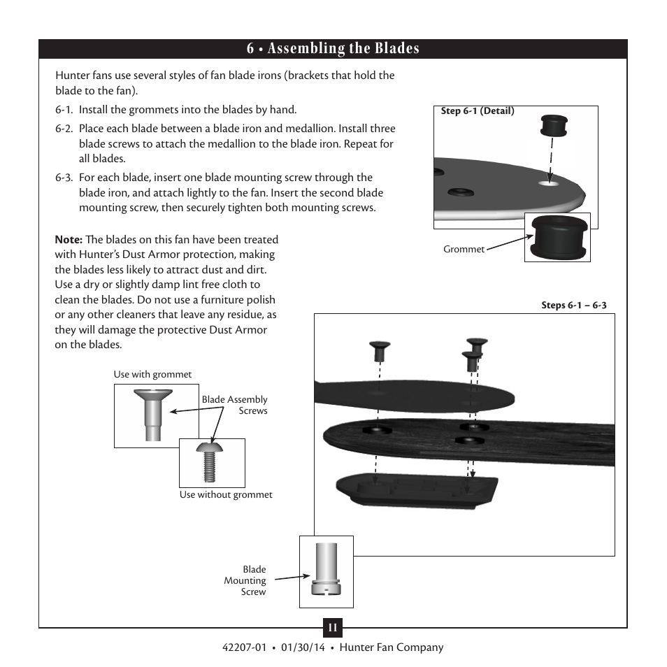 6 • assembling the blades | Hunter 28803 52 Orchard Park User Manual | Page 11 / 14