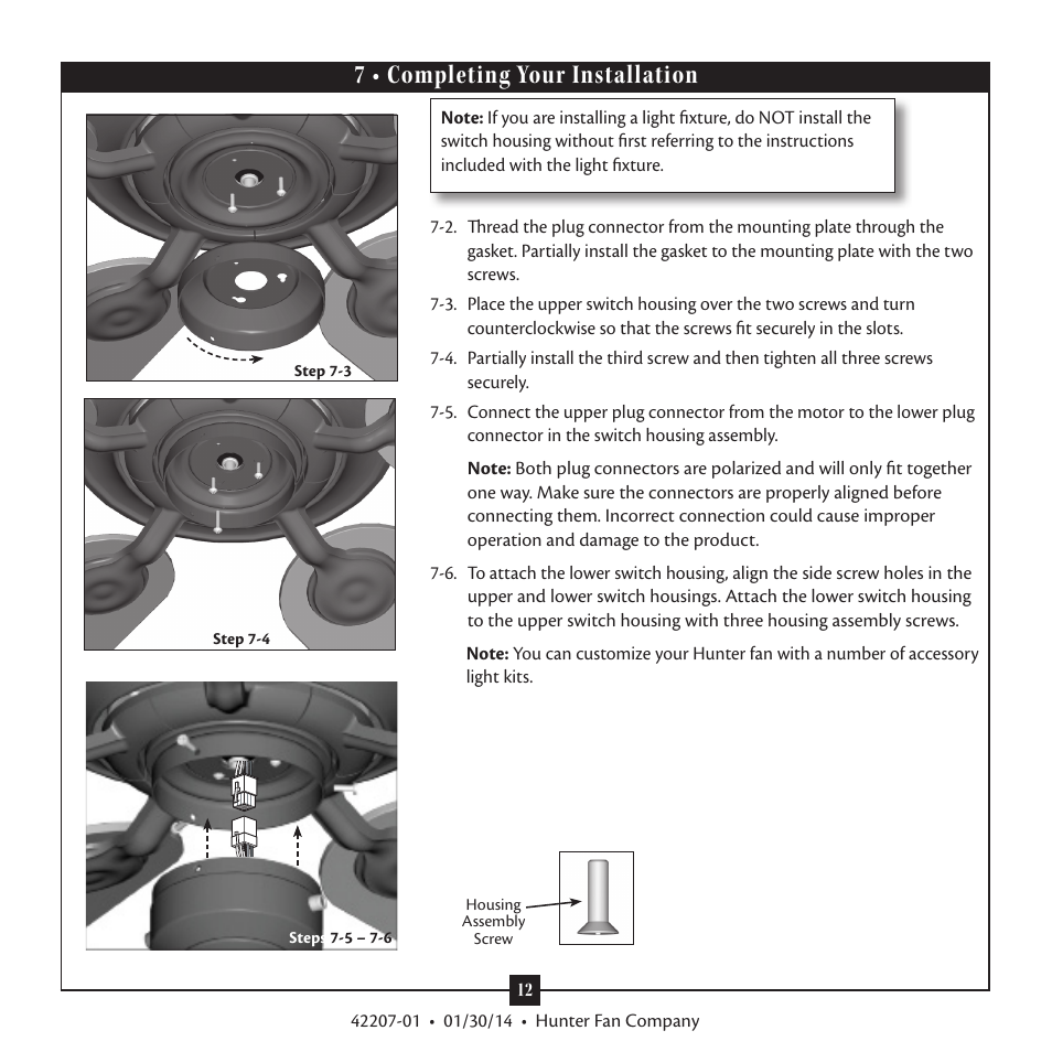 7 • completing your installation | Hunter 28803 52 Orchard Park User Manual | Page 12 / 14