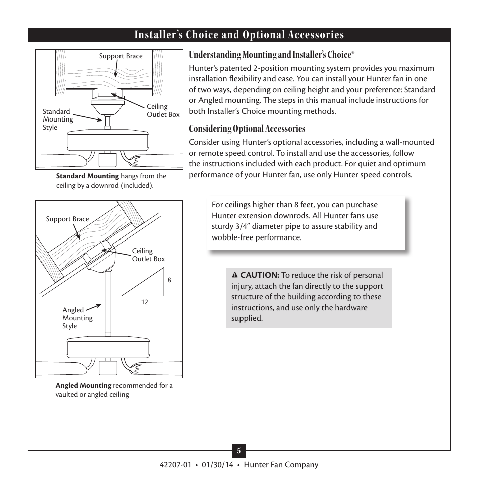 Installer’s choice and optional accessories, Understanding mounting and installer’s choice, Considering optional accessories | Hunter 28803 52 Orchard Park User Manual | Page 5 / 14
