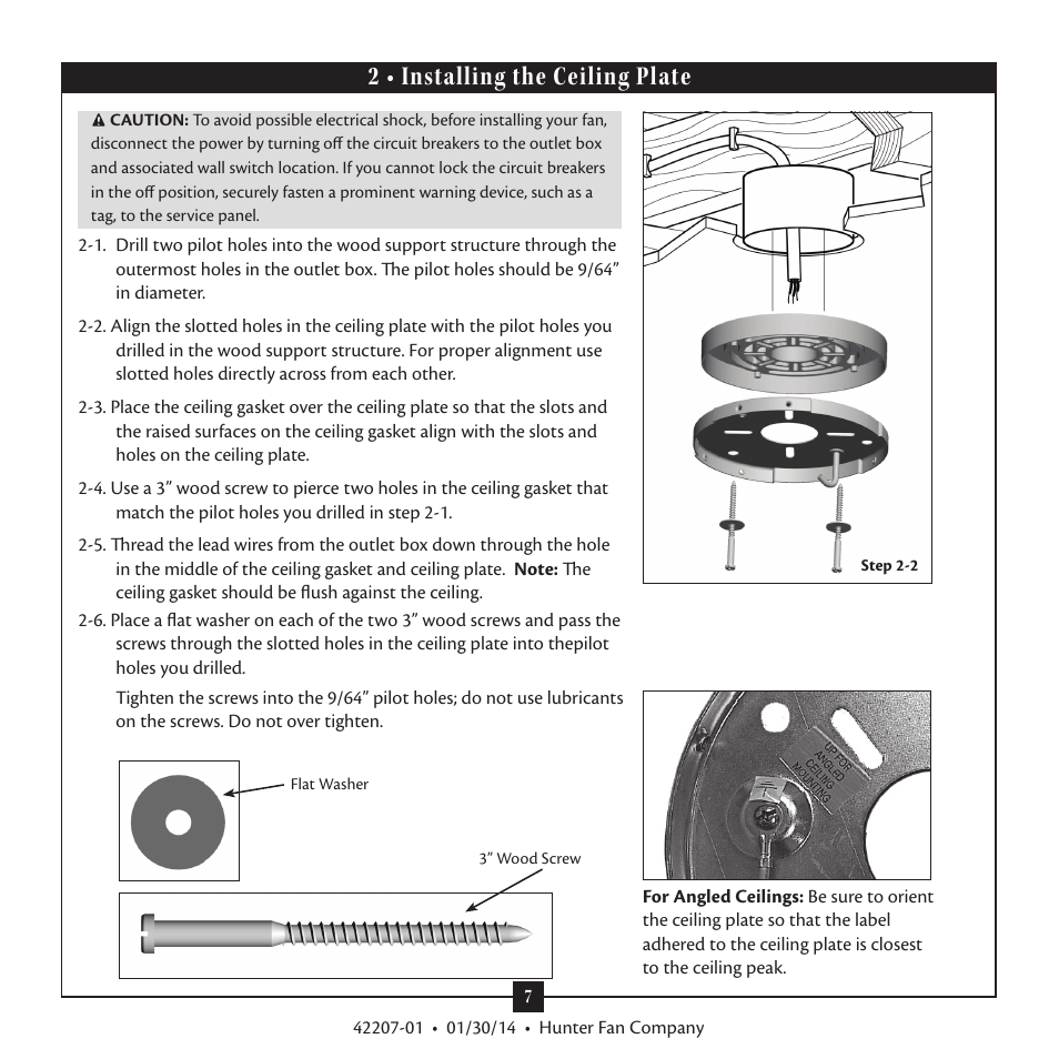 2 • installing the ceiling plate | Hunter 28803 52 Orchard Park User Manual | Page 7 / 14