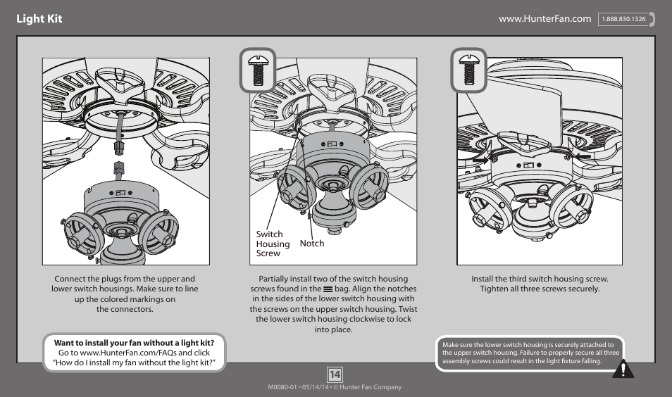 Light kit | Hunter 52099 52 Newcastle User Manual | Page 14 / 19