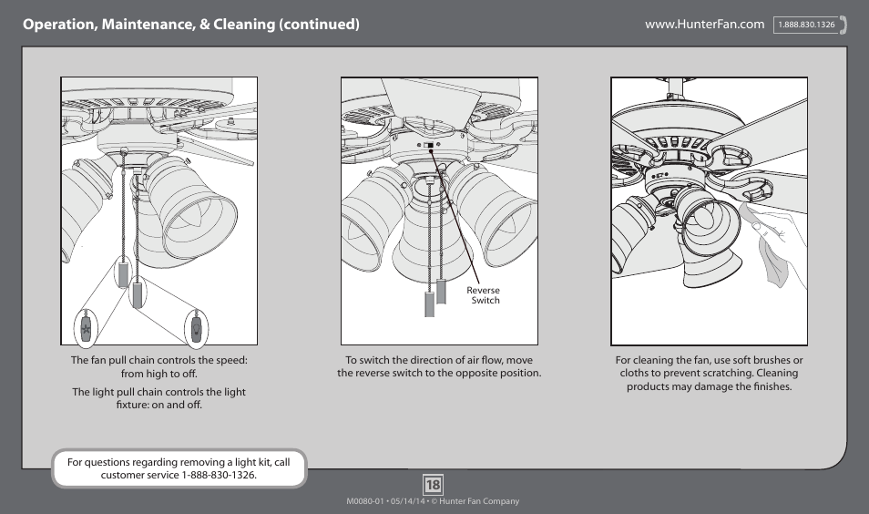 Operation, maintenance, & cleaning (continued) | Hunter 52099 52 Newcastle User Manual | Page 18 / 19