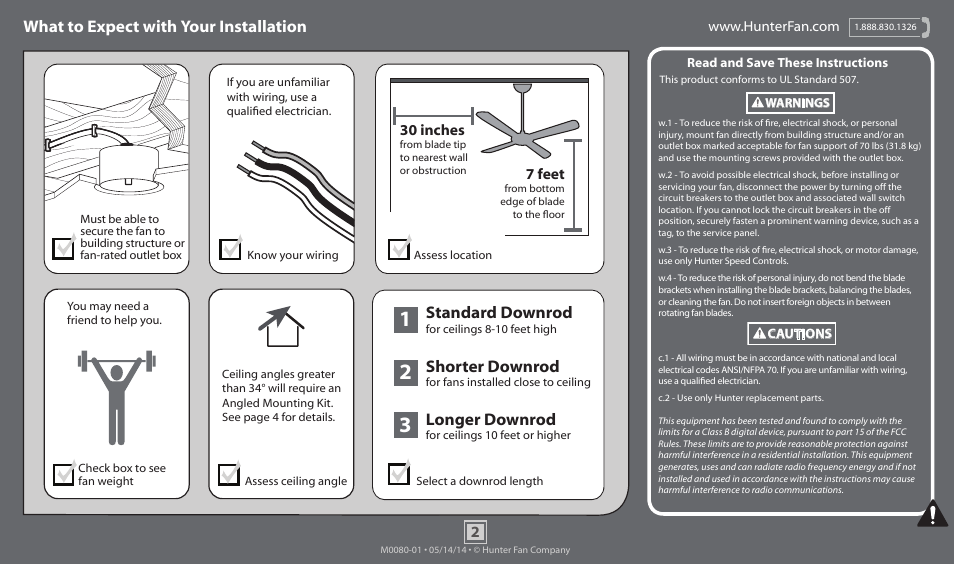 What to expect with your installation, Standard downrod, Shorter downrod | Longer downrod | Hunter 52099 52 Newcastle User Manual | Page 2 / 19