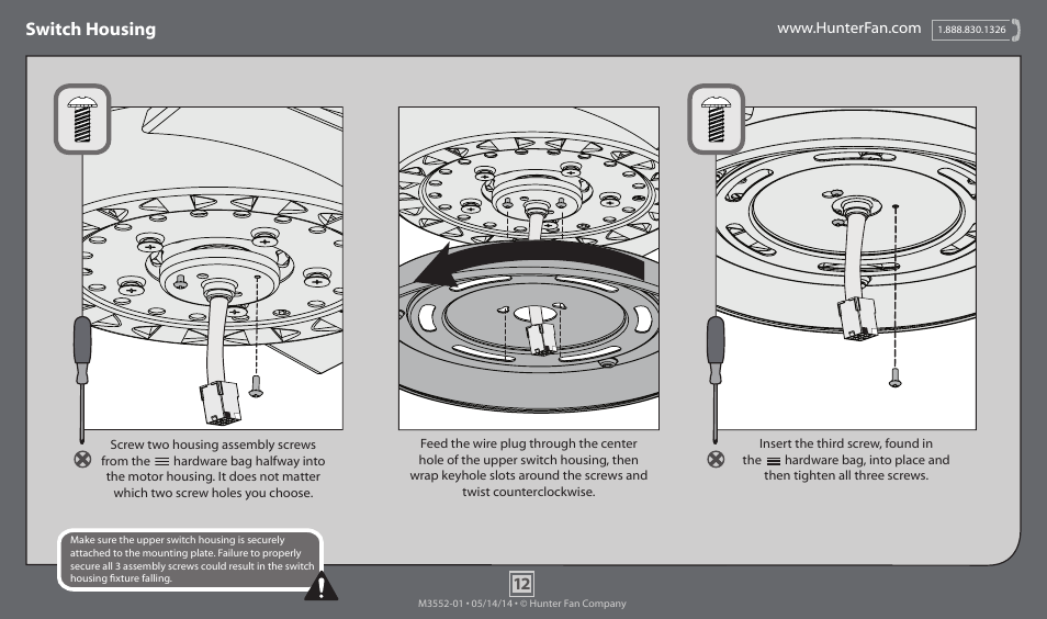 Switch housing | Hunter 59141 52 Morelli User Manual | Page 12 / 18