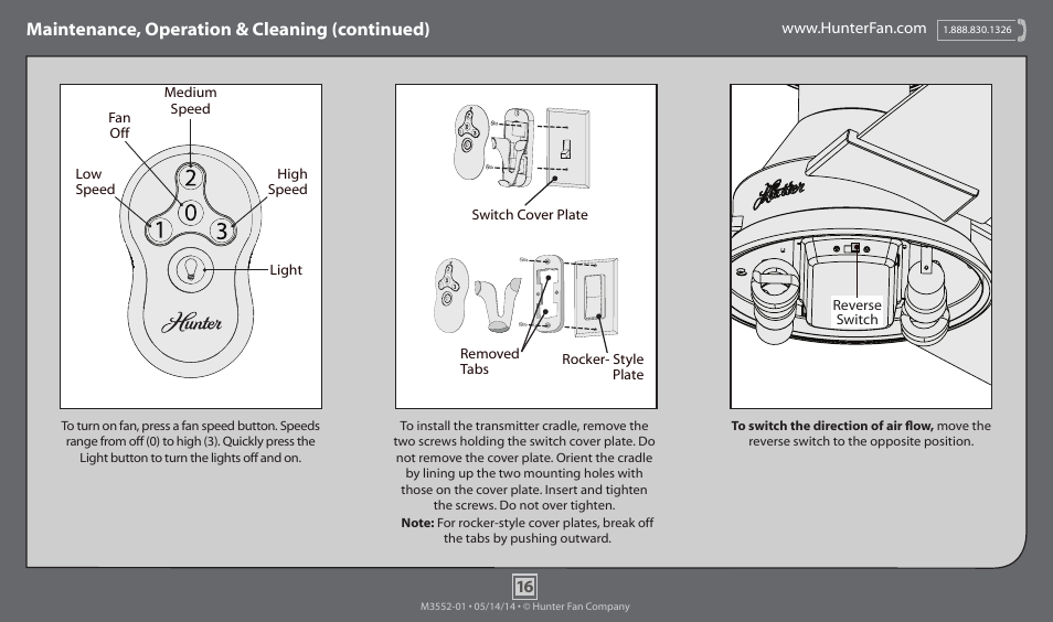 Maintenance, operation & cleaning (continued) | Hunter 59141 52 Morelli User Manual | Page 16 / 18