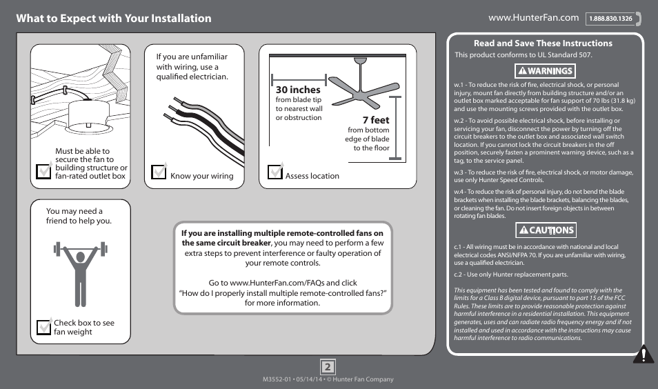 What to expect with your installation, 30 inches, 7 feet | Hunter 59141 52 Morelli User Manual | Page 2 / 18