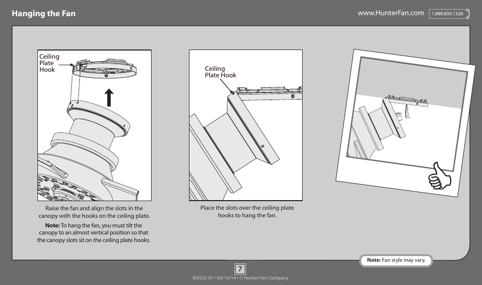 Hanging the fan | Hunter 59141 52 Morelli User Manual | Page 7 / 18