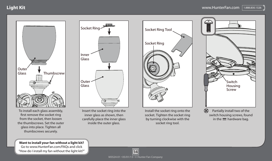 Light kit | Hunter 53306 52 Meridale User Manual | Page 14 / 18