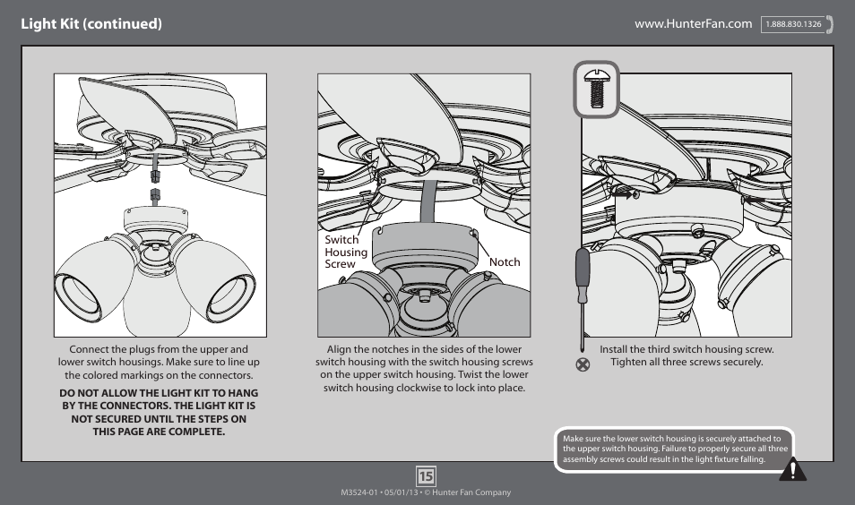 Light kit (continued) | Hunter 53306 52 Meridale User Manual | Page 15 / 18