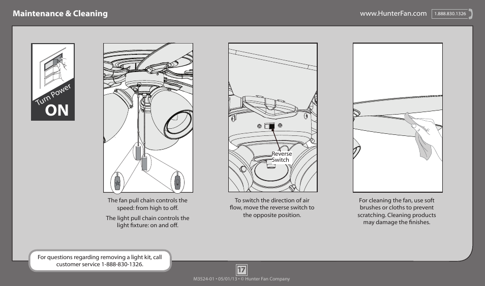 Maintenance & cleaning | Hunter 53306 52 Meridale User Manual | Page 17 / 18