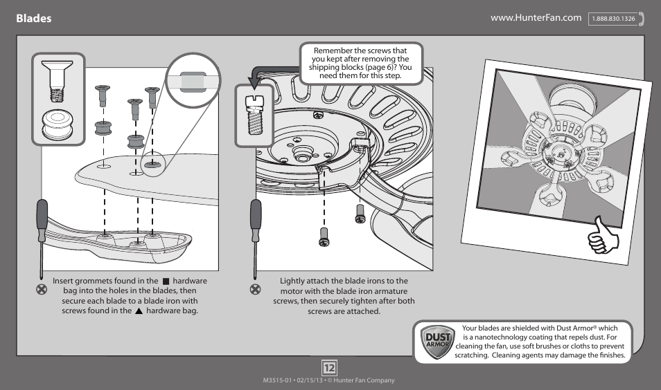 Blades | Hunter 59032 52 Rayburn User Manual | Page 12 / 17