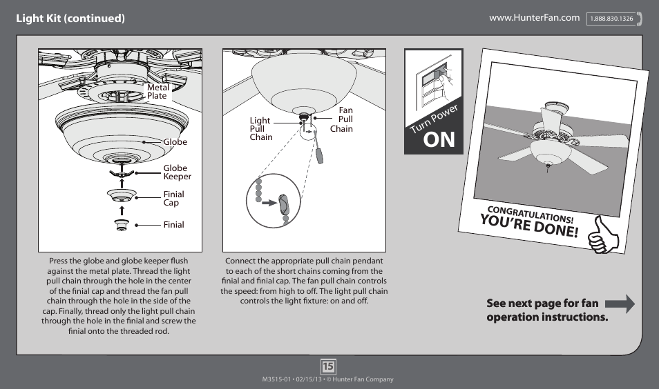 You’re done, See next page for fan operation instructions | Hunter 59032 52 Rayburn User Manual | Page 15 / 17