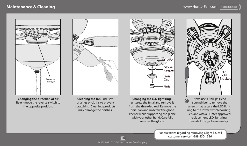 Maintenance & cleaning | Hunter 59032 52 Rayburn User Manual | Page 16 / 17