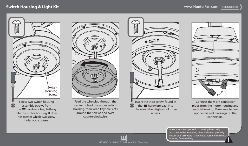 Switch housing & light kit | Hunter 59148 52 Raefield User Manual | Page 13 / 17
