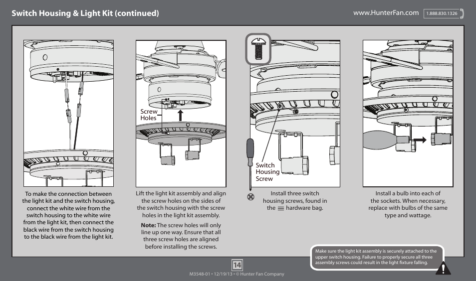 Switch housing & light kit (continued) | Hunter 59148 52 Raefield User Manual | Page 14 / 17