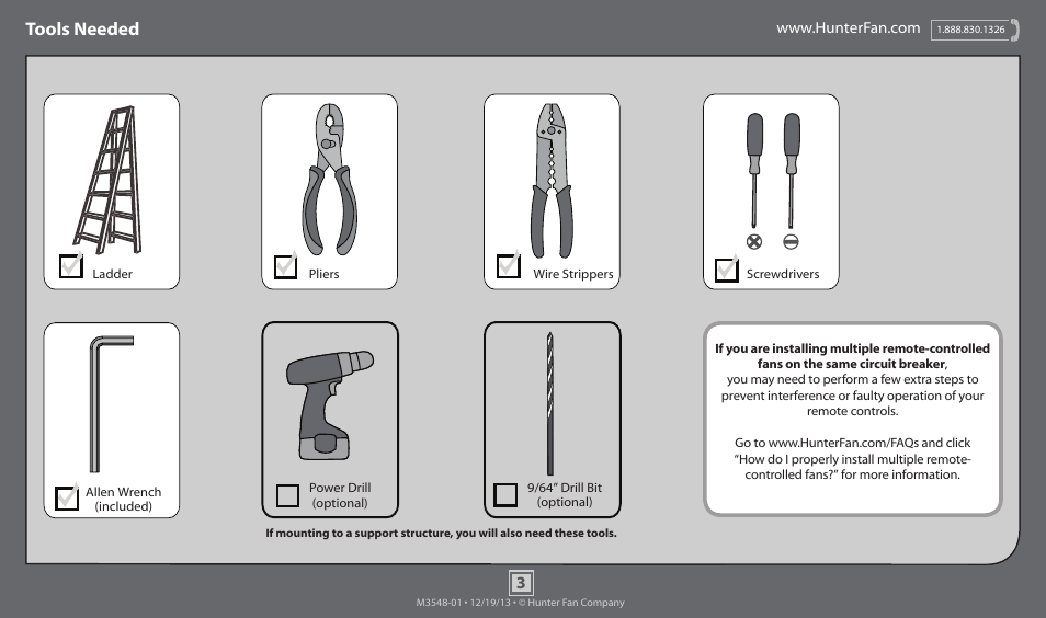 Tools needed | Hunter 59148 52 Raefield User Manual | Page 3 / 17