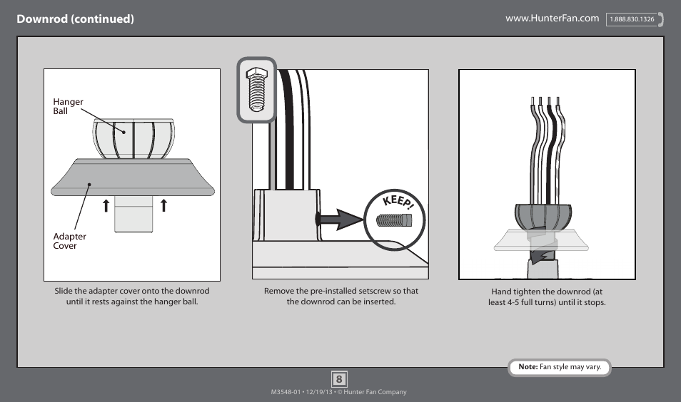 Keep, Downrod (continued) | Hunter 59148 52 Raefield User Manual | Page 8 / 17